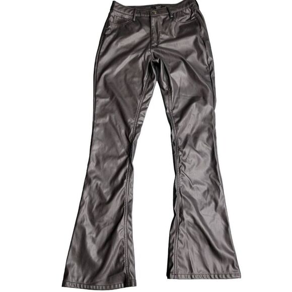 Forever 21 Black Faux Leather 70s Disco Retro Flare Pants Jeans - Picture 4 of 11